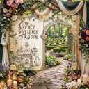 Once Upon a Time Birthday Backdrop Banner, 110x79 Inch Fairy Tale Castle Photo Booth Prop with Door Hole for Princess Theme Party Decorations, Storybook Magic Party Supplies
