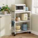 Kitchen Rolling Cart, 3-Tier Microwave Stand with Lockable Wheels, One-Piece Shelf, Kitchen Utility Storage Cart for Coffee Bar,Apartment, Dorm, Laundry Room, Office, 23.6" x 15.7" x 27.6", White