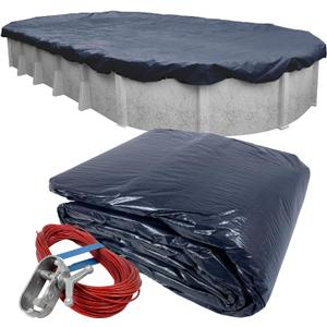 Robelle 12 x 21 ft Economy Winter Oval Pool Cover for Above Ground Pools | Blue Winter Pool Cover, 3 ft Overlap (15 x 24ft Cover Size), Solid 7 x 7 Scrim, 2.2 oz/yd2, Style: 361221A