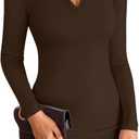 VICHYIE Women Lapel Neck Ribbed Bodycon Tight Fall Dress Long Sleeve Mid Thigh Pencil Above Knee Dresses (Medium, Brown)