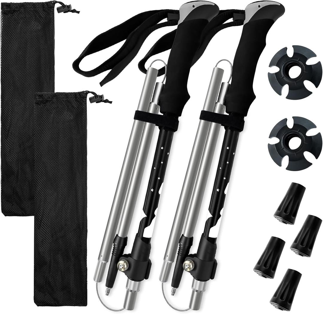 Collapsible Trekking Poles for Hiking - Lightweight Foldable Hiking Poles, 2 Pack Adjustable Aluminum Walking Sticks with for Men, Women, Kids, Seniors, Walking Poles for Backpacking, Camping, Travel