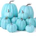 Vensovo 12 Pcs Assorted Blue Plastic Pumpkins for Decorating - Artificial Foam Pumpkins for Fall Decor, Thanksgiving, Halloween, Wedding & Party, DIY Craft Fake Pumpkin for Table Centerpiece
