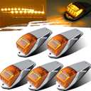 5Pcs Truck Cab Marker Lights 17 LED Amber Cab Roof Top Marker Clearance Running Lights w/Chrome Base Replacement for Peterbilt Kenworth Freightliner Cab Roof Lights Assembly 12V