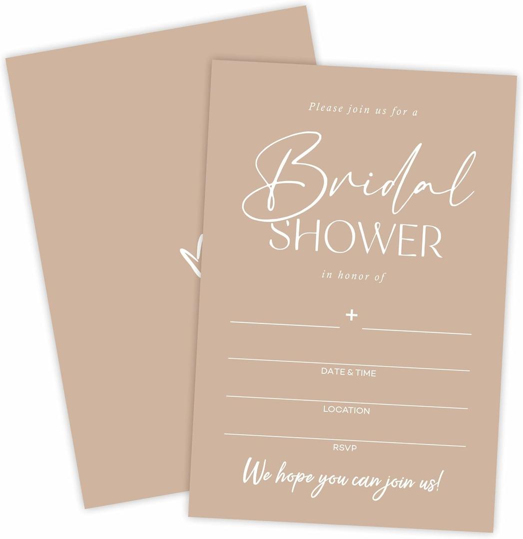 TPYEN Bridal Shower Invitations - 25 Brown Minimalist Fill-in Wedding Invitations with Envelopes, Couples Engagement Newlyweds Wedding Shower Invites, Bridal Parties Supplies and decorations - B12