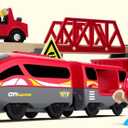 Remote Control Train for Wooden Track Battery Operated Locomotive with Opening Door, Action Figure, Lights & Sounds, Powerful Engine Compatible with Thomas & Brio, Gift for Toddlers 3+