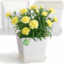 4 Set Large Square Plastic Planter with Drainage & Saucer, 12" Outdoor & Indoor Plant Pots with Drainage Holes, Garden Thick Plastic Pots Container, Uv-Resistant(12", Square, White)