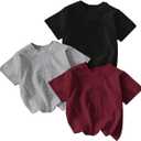 RoseSeek Girl's Shirts 3 Packs Star Butterfly Graphic Tees Crew Neck Short Sleeve T Shirt Casual Tops