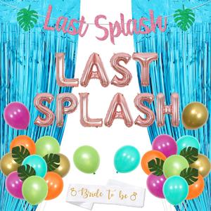 Last Splash Bachelorette Party Decorations Mermaid Bridal Shower Decor Bride to Be Sash Coconut Tree Balloon Blue Foil Fringe Palm Leaves for Summer Pool Summer Beach Bachelorette