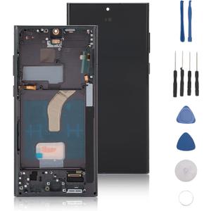 6.8 inch for Galaxy S22 Ultra, LED LCD Display Digitizer Assembly S22ultra 5G LCD Screen Replacement with Black Frame, Tested Before Shipping