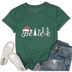 DESFSE Merry Christmas Shirts for Women Christmas Short Sleeve Tshirt Xmas Buffalo Plaid Tree Cute Graphic Print Tee Tops