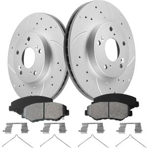 Front Brake Pads And Rotors Kit Compatible With 2013-2021 Honda Civic, 2003-2017 Accord, 31257 D914-7795 Automotive Replacement Brake Kits Geomet Drilled And Slotted Rotors 281.6mm(11.1in)