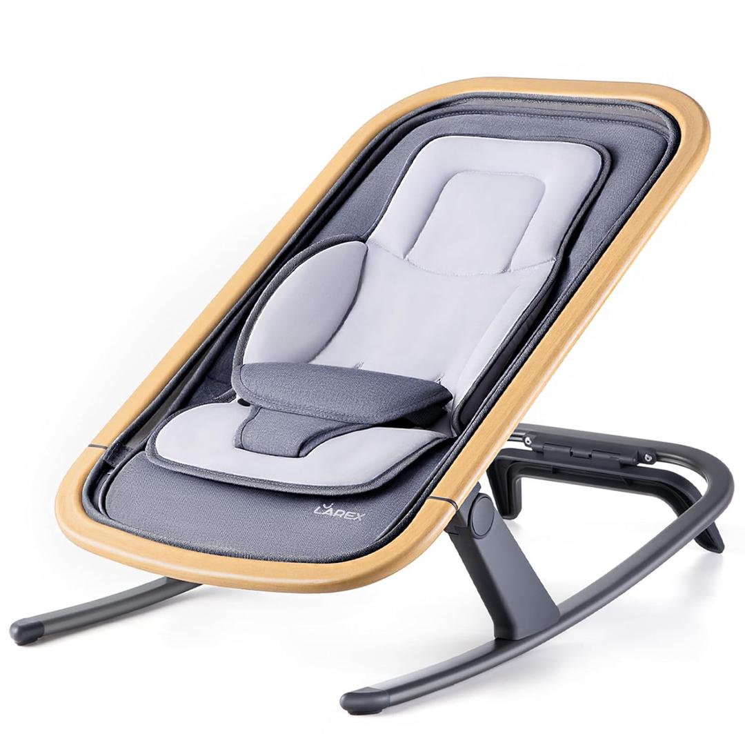 LAREX Baby Bouncer, Portable Bouncer Seat Baby Rocker Chair Infant Bouncy Seat with 3 Point Harness, Infant 2 in 1 Rocker, 0-6 Months up to 20 lbs