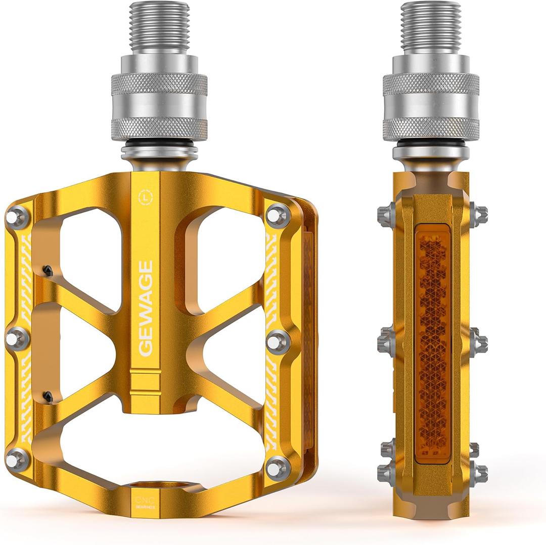 Bike Bicycle Pedals - 9/16 Quick Release Pedals Aluminum Flat Pedals - 3 Bearings Bicycle Pedals with Reflectors for Mountain Road BMX MTB Folding Bike
