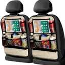 LUCMO Car Backseat Organizer with Touch Screen Tablet Holder-2 Pcs,9 Storage Pockets Car Storage Organizer Protectors Kick Mats Travel Accessories for Kids-Beige