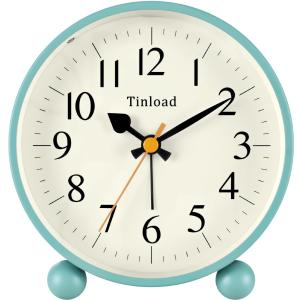 Tinload 4.5" Vintage Retro Analog Alarm Clock, Super Silent Non Ticking Small Clock with Manual Light, Snooze, Battery Operated, for Living Room, Bedroom, Bedside, Desk(Green)