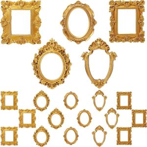 Vicenpal 20 Pcs Mini Gold Picture Frames Vintage Resin Tiny Photo Frame Antique Miniature Mini Vintage Picture Frame for Jewelry Display DIY Nail Photography Home Hotel Wedding Christmas Tree Decor