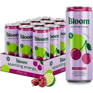 Bloom Nutrition Sparkling Energy Drink - Natural Caffeine, Zero Sugar, 180mg Caffeine - Antioxidant-Rich w/Green Coffee Bean, Green Tea Extract, Prebiotics - Cherry Lime - 12oz 12 pk (EXP 01/20/27)