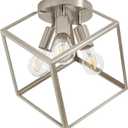 Brushed Nickel Flush Mount Ceiling Light, Multi-Directional Geometric Light Fixtures Ceiling Mount, Modern Metal Frame Kitchen Foyer Lights With E26 Base for Farmhouse Living Room Hallway Porch