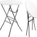 Cocktail Table 28in Portable Folding Bar Height Table, Compact Round High Top Plastic & Steel Bistro with Removable Legs, for Indoor Outdoor RV Patio Catering Parties Commercial Events-1pc (White)