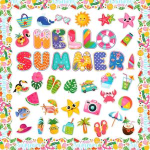 JUNEBRUSHS Hello Summer Cutouts 56 Pack Pool Beach Hawaiian Theme Cut Outs Summertime Bulletin Board Decoration Watermelon Decorations School Party Supplies JUNEBRUSHS Hello Summer Cutouts 56 Pack Pool Beach Hawaiian Theme Cut Outs Summertime Bulletin Board Decoration Watermelon Decorations School Party Supplies