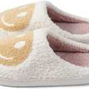 Women's Men's Retro Face MAMA Comfy Warm Plush Slip-On House Slipper for Winter Indoor Soft Cushion Non-slip Fluffy Slides (White)