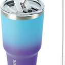 BJPKPK 30oz Color Block Tumbler With Lid And Straw,Stainless Steel Double Wall Vacuum Insulated Tumblers,Ocean Dream