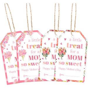2 x 50 PCS Mother's Day Gift Tags - 2.1" x 3.5" Floral Hanging Paper Tags with String - A Little Treat for A Mom So Sweet - Happy Mother's Day Thank You Gifts Bags Wrap Party Favor - A01