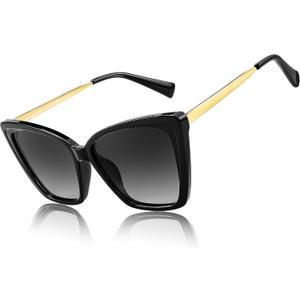 FEISEDY Trendy Polarized Women Sunglasses, Retro Womens Square Cat Eye Sun Glasses B4134 (Black)