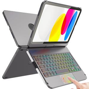 FUWANG Touch Keyboard Case for iPad (A16) 11th Generation 11 inch 2025 &10th Gen 10.9 inch 2022, 360° Rotate for iPad 10th Generation Case with Keyboard, Backlit Keyboard Case with Pencil Holder, Gray
