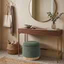 Round Ottoman with Wooden Base, Storage Vanity Stool for Makeup, Upholstered Footrest Stool Ottoman Foot Stool for Living Room, Bedroom, 17.3"D x 17.3"W x 16.5"H