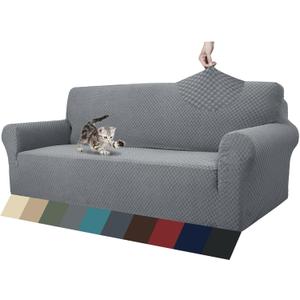 ZNSAYOTX 1 Piece Jacquard Couch Covers for 3 Cushion Couch Living Room High Stretch Sofa Cover Pets Dogs Friendly Anti Slip Thickened Slipcovers Furniture Protector (Sofa, Light Grey) (Large (71"-90"))