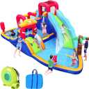 ELEMARA Inflatable Water Slide Bounce House, 10 in 1 Inflatable Water Park with Blower, Water Slides for Kids Backyard for 5, Small