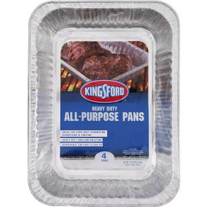 Kingsford Heavy Duty Large Aluminum Pans - Disposable Aluminum Pans for Cooking, Baking, Grilling, Frying & Roasting - Ideal Disposable Chafing Dish, Broiler, & Outdoor Tray 4 Count, (Pack of 1) (Silver)