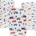 Pack n Play Sheet Stretchy Fitted Portable Mini Crib Sheets Set 3 Pack,Playard Sheets Convertible Playard Mattress Cover,Ultra Soft Jersey Material,Rocket Satellite,Car & Bus