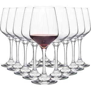 YANGNAY Glasses Set of 12, 12 Oz Classic Red or White Glass with Stem, Perfect for Home, Restaurant Use, Dishwasher Safe