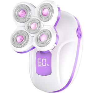 Electric Razors for Women, Rechargeable Rotary Painless Shaver for Legs Bikini Facial Hair Removal, Body Wet/Dry Razor Water Resistant Grooming Kit, Cordless Womens Trimmer for Grooming (Purple)