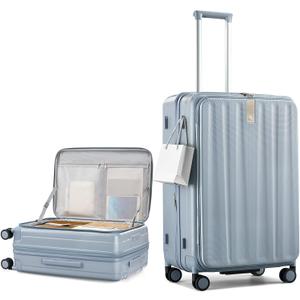 Hanke 26 Inch Expandable Luggage Top Opening Checked Bag Luggage Hard Shell Suitcases with Wheels Lightweight Travel Luggage Heavy Duty Luggage Suitcase with Lock for Woman Men-Grey