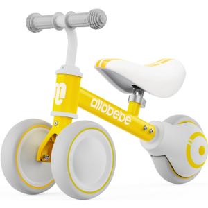 allobebe Baby Balance Bike, Cute Toddler Bikes 12-36 Months Gifts for 1 Year Old Girl Bike to Train Baby from Standing to Running with Adjustable Seat Silent & Soft 3 Wheels (Shinning yellow)