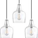 3 Pack 1 Light Indoor Hanging Kitchen Island 7.1" Clear Seeded Drum Glass Pendant Light Fixture,Brushed Nickel Finish Modern Farmhouse Dinning Over Sink