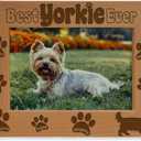 KATE POSH Best YORKIE Ever Engraved Natural Wood Picture Frame, Pet Memorial Gifts, New Puppy Gifts, Dog Lover Gift, Paw Prints on My Heart (5x7 Horizontal)