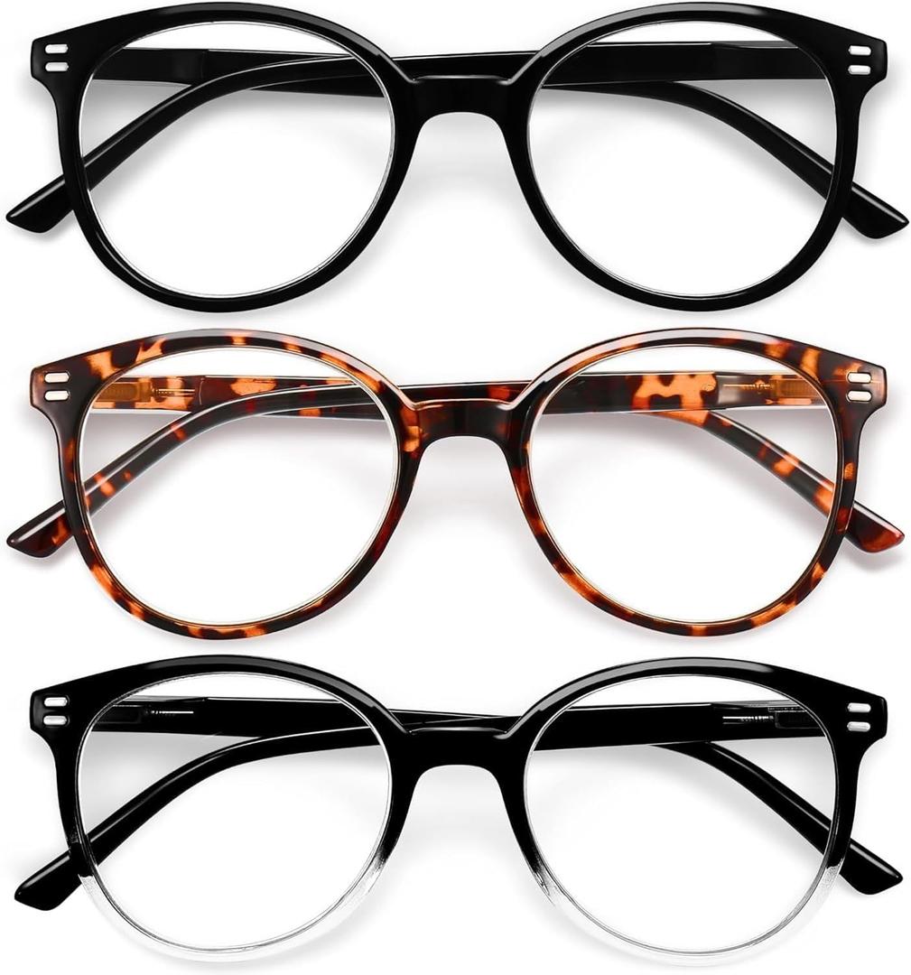 GIBLOGO Reading Glasses for Women/Men Eye Glasses Blue Light Reading Glasses Cheaters Eyeglasses (Black + Leopard + Black/Clear)