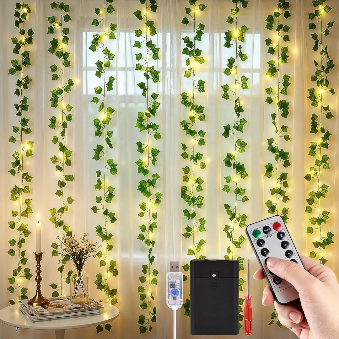DomeStar Vines with Light for Bedroom, 300 LED Fairy Lights with Vines, Curtain String Lights with Remote for Dorm, Wedding, Party, Wall Ambient Decor
