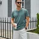 Men's Henley Shirts Short Sleeve Button Cotton T Shirts | Summer,Lightweight,Soft Stretch Fabric,Casual,Solid,Breathable Comfort,Basic Tee (L)