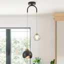 2 - Light Modern Pendant Light with Crystal Accent, Black Pendant Light Hallway, Unique Hanging Light Fixture for Entryway Bedroom Kitchen Island