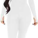 Mizoci Women's Sexy One Piece Jumpsuit Bodycon Long Sleeve V Neck Zipper Full Bodysuit (White)