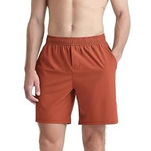 ODODOS Men's Athletic Shorts with Pockets 7" Quick Dry Lightweight Workout Gym Running Shorts, Rust, Small
