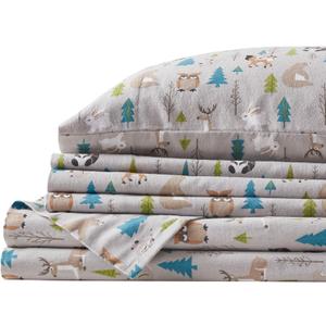 Comfort Spaces Cotton Flannel Sheets Twin Size, Ultra Soft Flannel Sheet Set with 12" Elastic Pocket , Novelty Print Warm Flannel Bedding, Multi Forest Animals 3 Piece