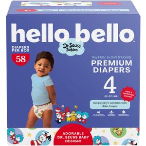 Hello Bello Dr. Seuss Babies Premium Diapers, Size 4, 58 Count: Softness & Protection for Sensitive Skin