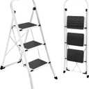 HBTower Step Ladder Folding Step Stool for Adults with Anti-Slip Pedal,330 lbs Capacity for Kitchen, Home,White