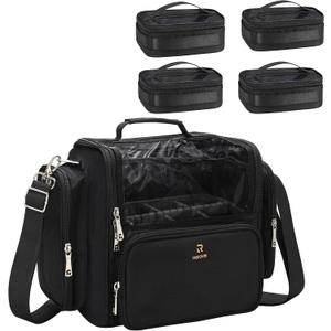 NAONAYA Makeup Brush Bag Extra Large Makeup Brush Case with 4 small bags Professional Makeup Artist Brush Holder Stand Up Organizer for Travel with Adjustable Dividers and Shoulder Strap
